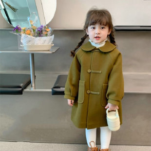 Girls' Outwear Doll Collar Single-Breasted Quilted Thickeneded Woolen Outwear 25 Winter Clothing New Export Children's Clothing Dropshipping