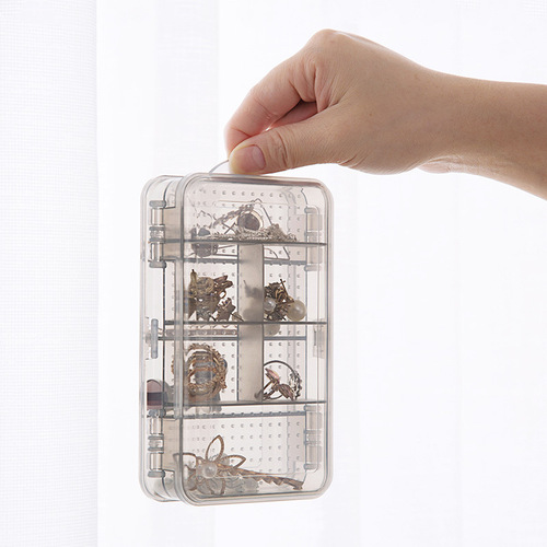 Japanese-style double-layer jewelry storage box, plastic separated jewelry storage box, square portable storage transparent model