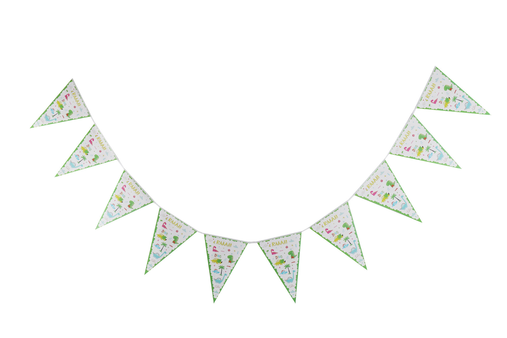 Amazon dibujos animados dinosaurio fiesta de cumpleaños traje triángulo bandera plato de papel caja de palomitas de maíz tapa de papel taza de fábrica de papel Yiwu