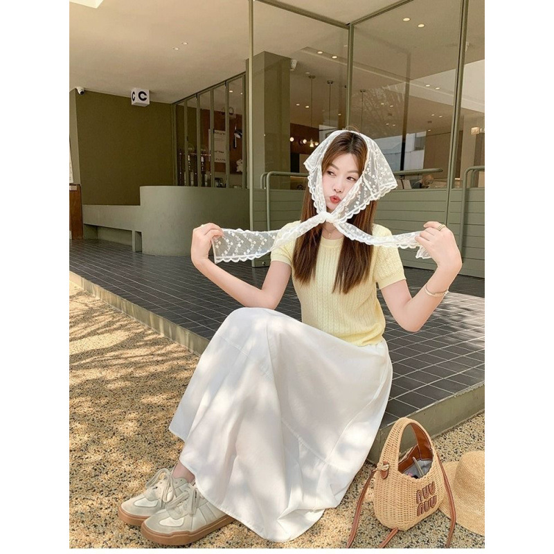 韓国デザインレースショール半袖ニットTシャツ女性用2025新作スリムフィット|undefined