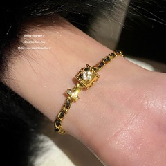 中古vintage锆石花朵圆柱编织手链轻奢高级感小众手环时尚手饰女