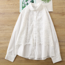 文艺刺绣娃娃领衬衫蕾丝拼接纯色长袖棉质衬衣女小众甜美宽松上衣