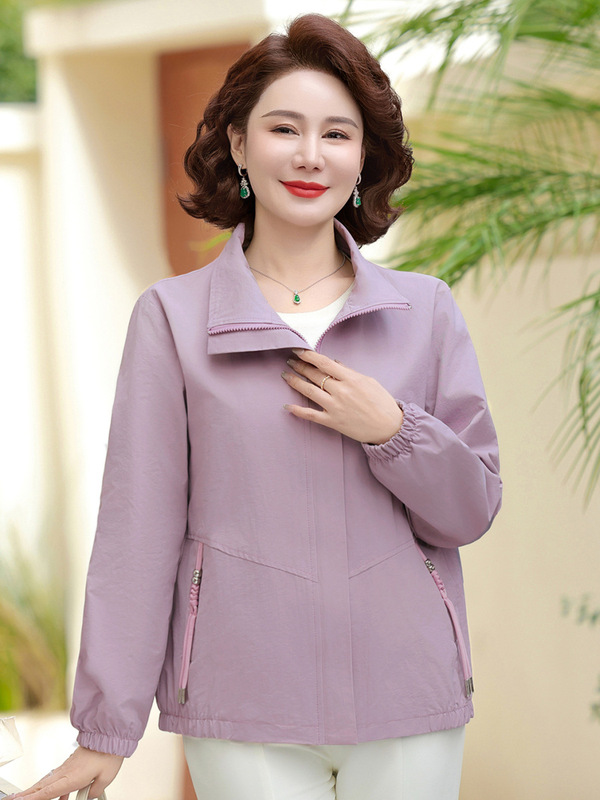 中老年女装2025新款时尚短款风衣外套妈妈装秋季50岁薄款夹克衫|undefined