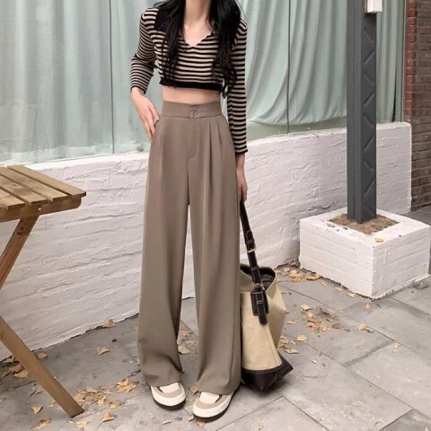 2024 wide-leg pants for women in early spring new style, high waist, drooping, loose and slimming, all-matching casual suit pants