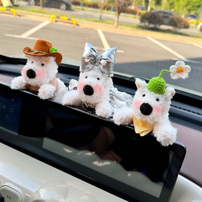 Decoración de coche West Highland Pantalla de control central de coche Muñeca de fiesta Decoración de pantalla Accesorios de coche Muñeca linda