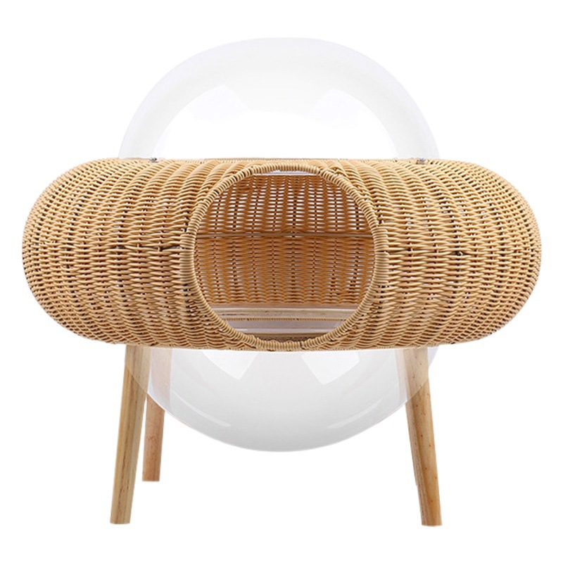 Four Seasons universal paja gato colgando cesta transparente espacio cápsula platillo volante ratán gato nido tejido a mano mascota gato suministros