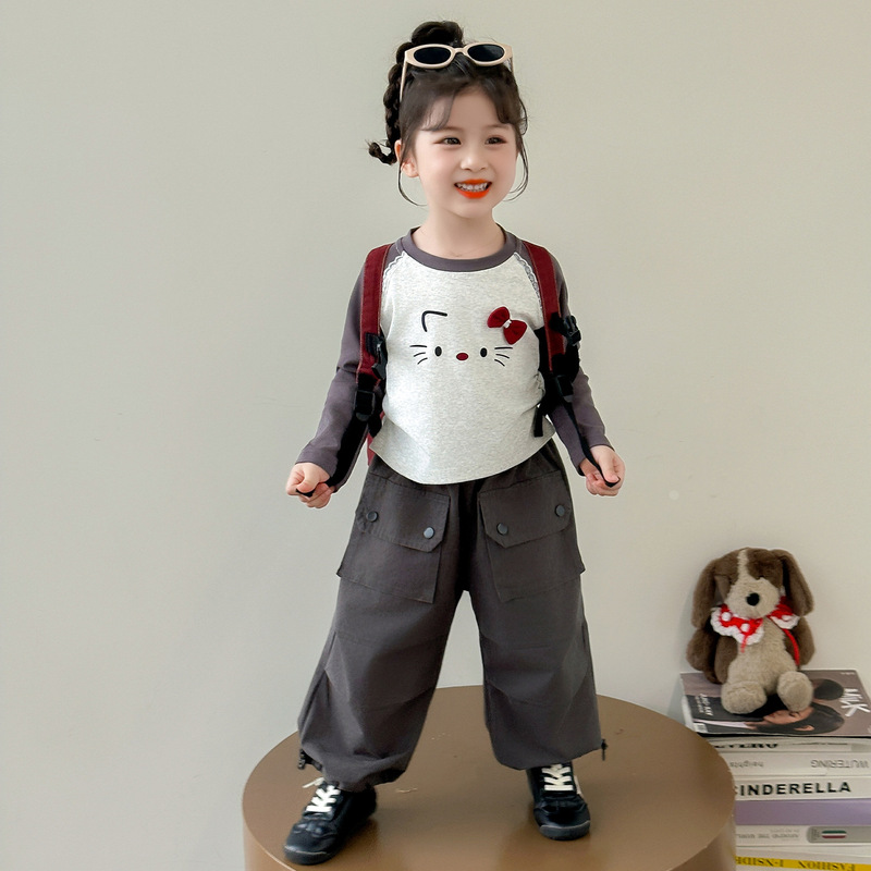 女童秋季工装裤套装2025新款儿童女孩宝宝卡通打底衫休闲裤两件套|undefined