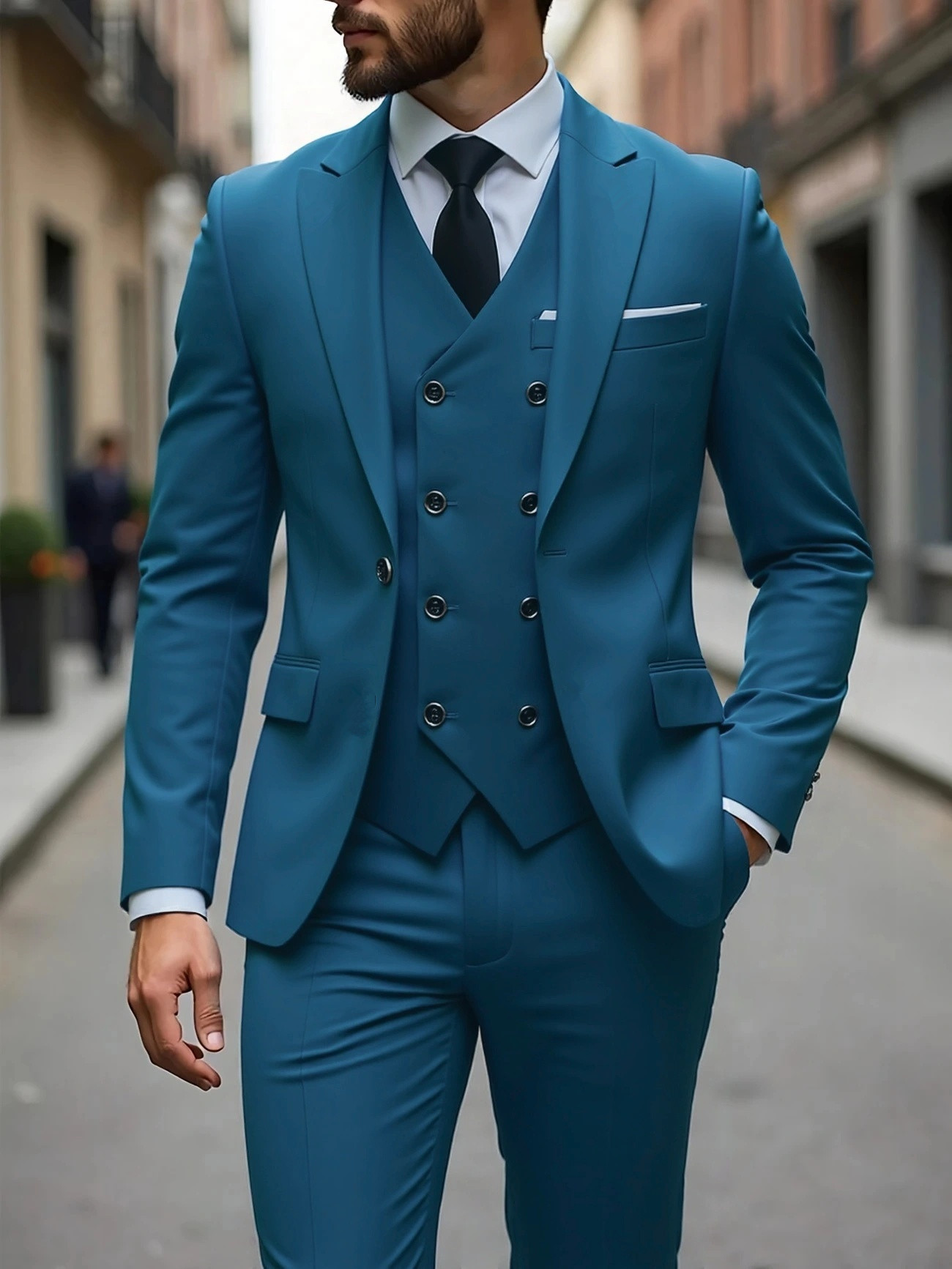 Costume trois pièces à double boutonnage pour homme, coupe slim, grande taille, pour garçons d'honneur et mariés, tenue de mariage_voghion.com