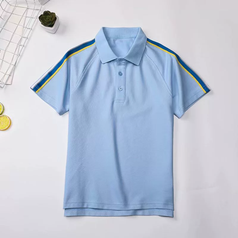 Детская футболка, голубой и белый polo, летняя форма для учащихся, с коротким рукавом