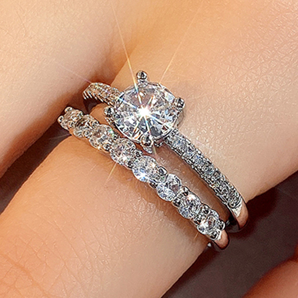 Copper Material Couple Copper Geometric Zircon Rings Wedding Jewelry