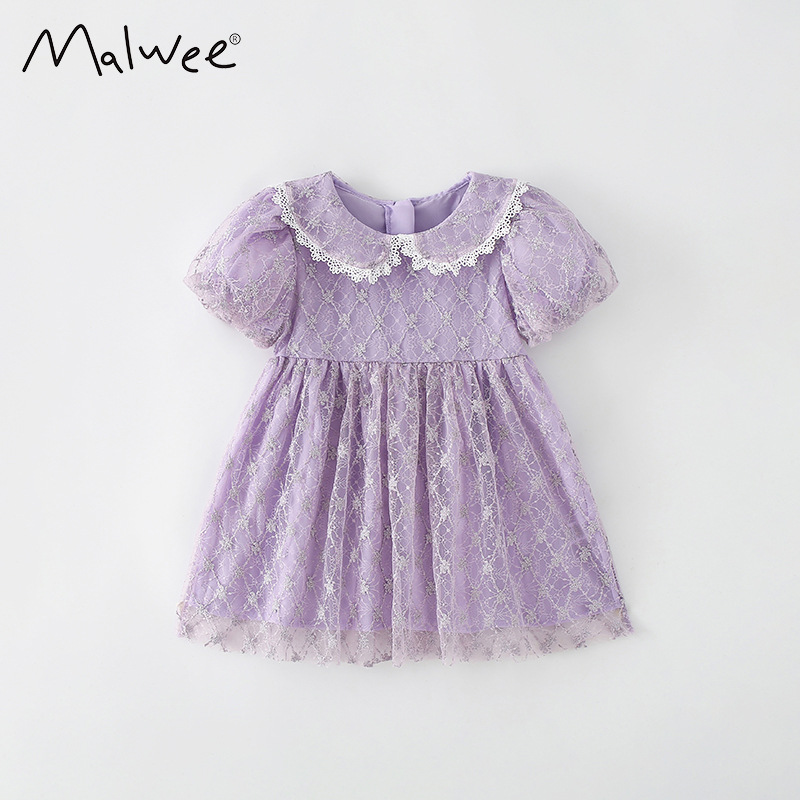 in stock malwee girls dress summer new European and American children's casual short sleeve western style children's princess dress