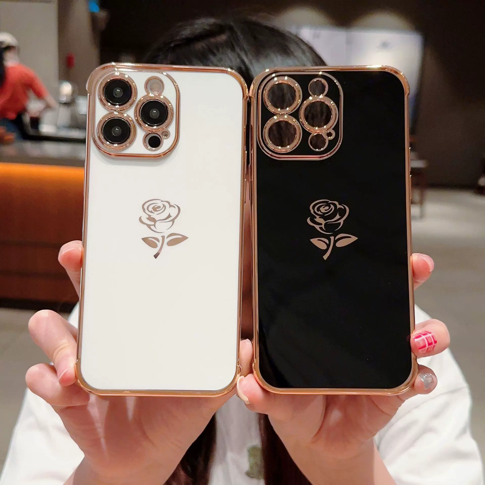 电镀侧边玫瑰花适用iPhone17ProMax手机壳苹果15精孔直边16保护套