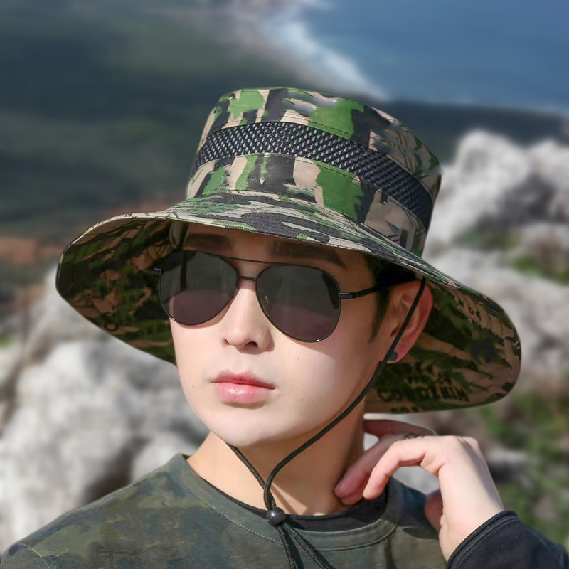 Men's Retro Simple Style Camouflage Wide Eaves Sun Hat display picture 3