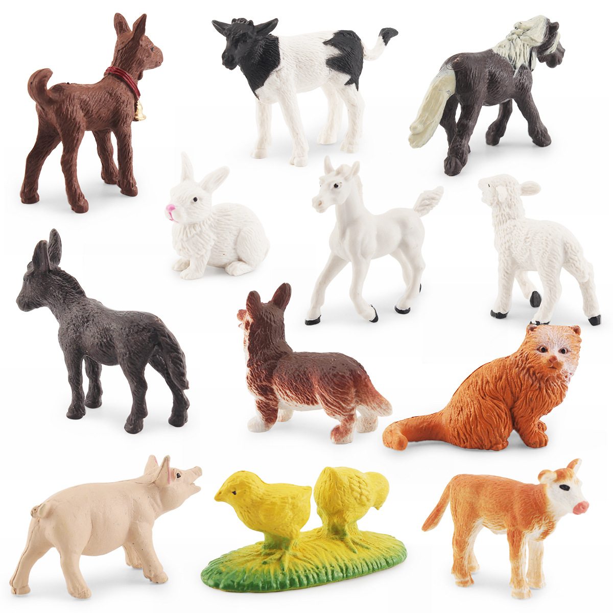 Simulación transfronteriza granja aves modelo animal gato perro cerdo cabra burro caballo pollo granja bebé escena arena Mesa Decoración