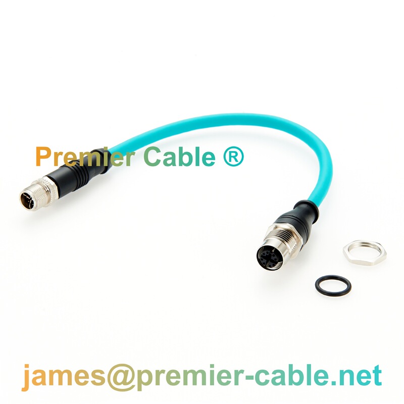 M12 X-coded 8-core industrial Ethernet panel mount extension cable CAT6A shielded waterproof connection cable