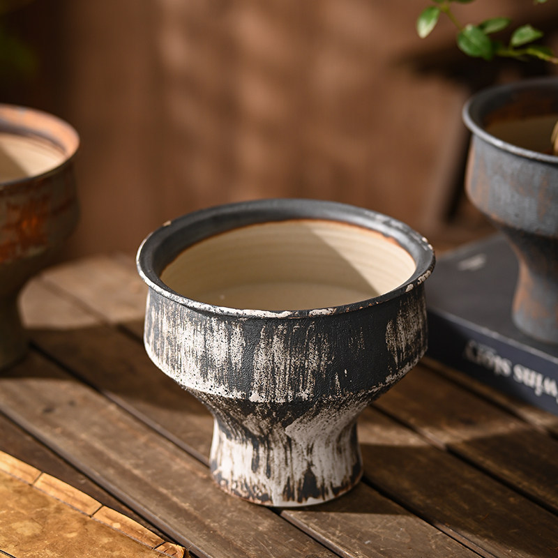 Jingdezhen Ceramic Flower Pot, Retro Zen-Style Coarse Pottery, High-End Large-Diameter Green Plant Pot for Home Use in Living Room or Balcony