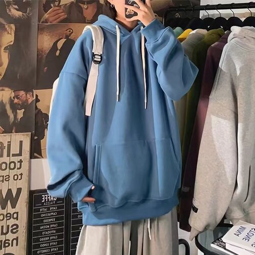 Men's sweatshirt 2024 spring and autumn new solid color versatile hooded jacket trendy brand loose casual wear sports top
