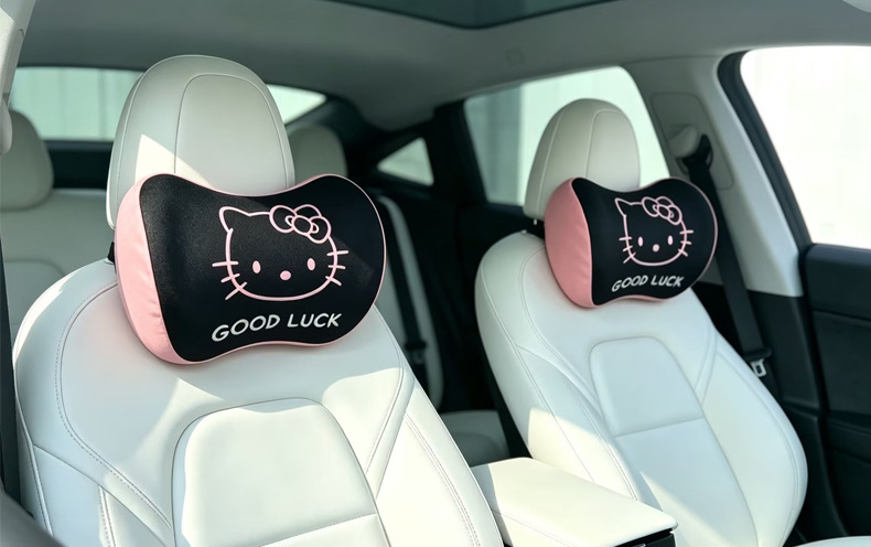 Car cushion headrest neck pillow, cute cartoon female car interior cushion, memory foam lumbar support pillow, waist cushion