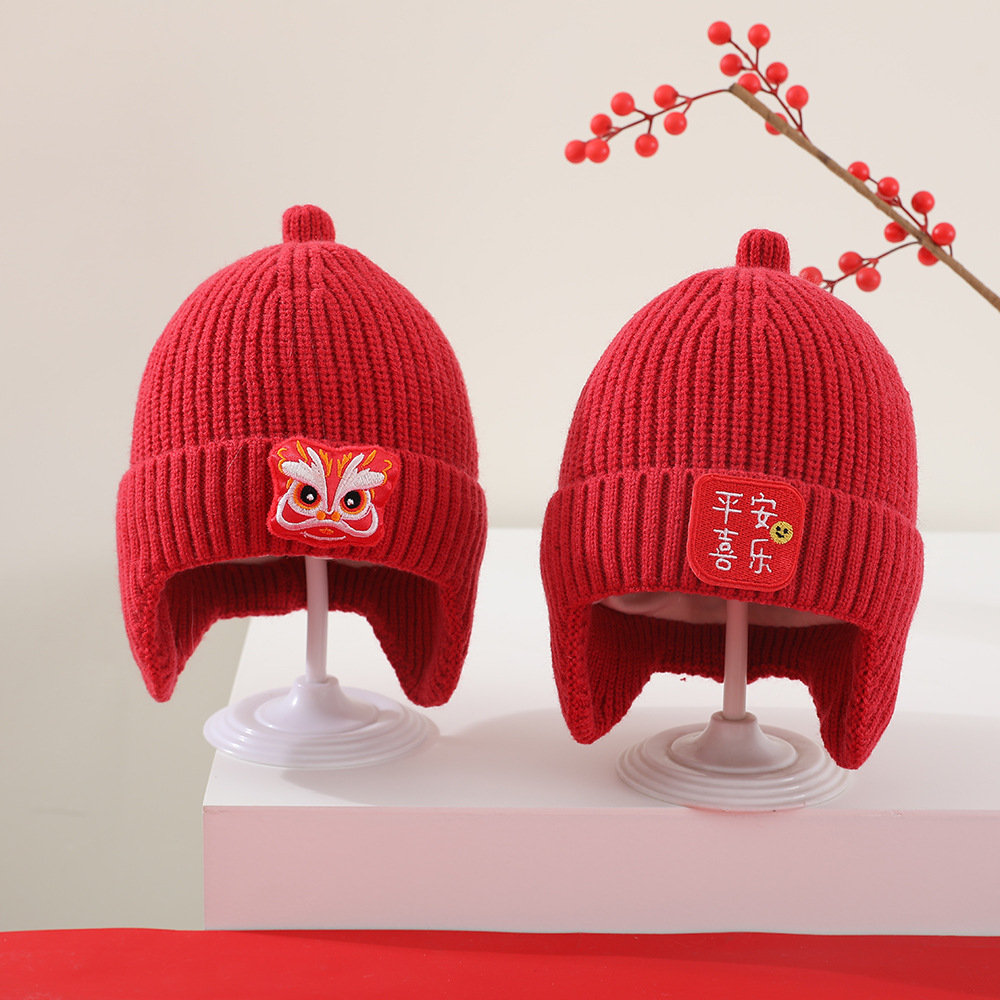 Children's winter red festive keep warm woolen hat for men and women