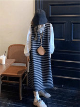 韩系撞色条纹针织背心连衣裙女秋冬氛围感穿搭宽松叠穿毛衣长裙子