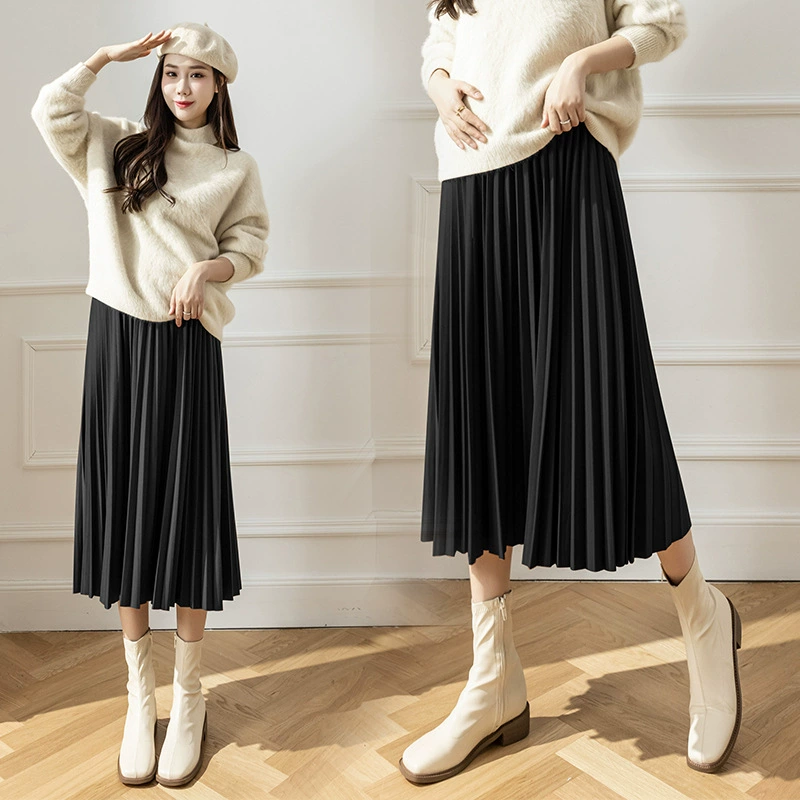 Плиссированная юбка для органов для беременных Весна и осень Новая Корейская версия тонкой юбки для живота