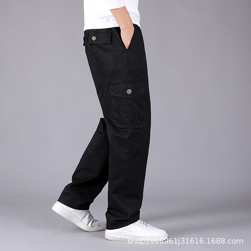 Zuoluo pantalones casuales de otoño de los hombres de mediana edad papá pantalones de algodón sueltos pantalones de los hombres elásticos sueltos Pantalones rectos