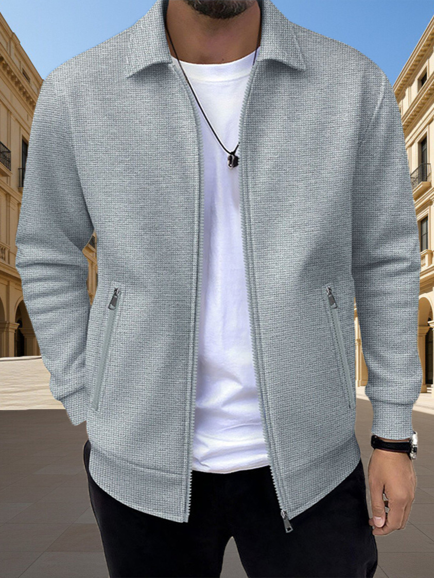 men's demi-season solid color cardigan with zipper for leisure