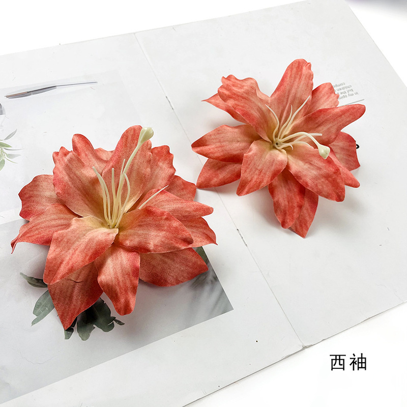 仿真花打印款小百合花头 diy头饰服装道具插花婚礼堂花墙背景装饰|undefined
