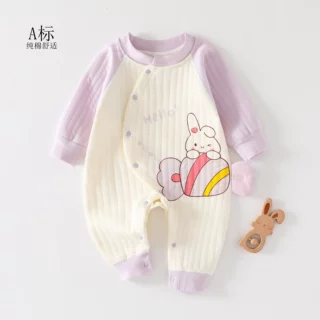 秋冬婴儿连体保暖可爱卡通宝中厚宝衣服夹棉偏扣护肚满月周岁送礼