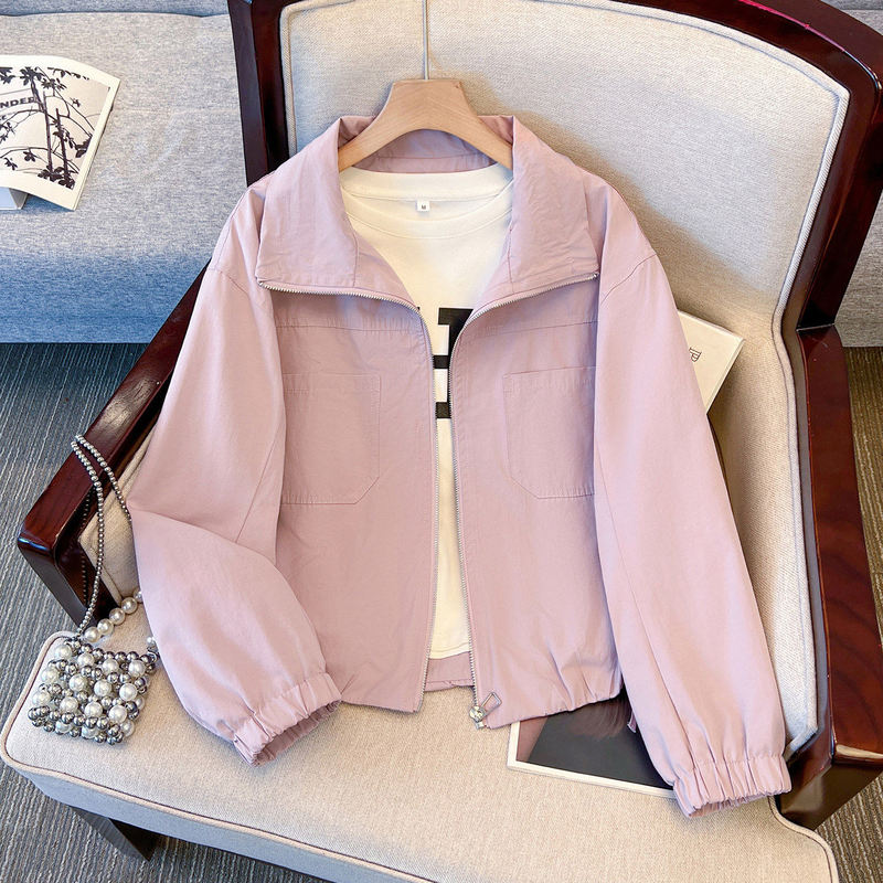 Milk Pink Stand-Collar Baseball Jacket for Women, Popular Style, New Casual Short Jacket for Early Spring and Autumn 2026