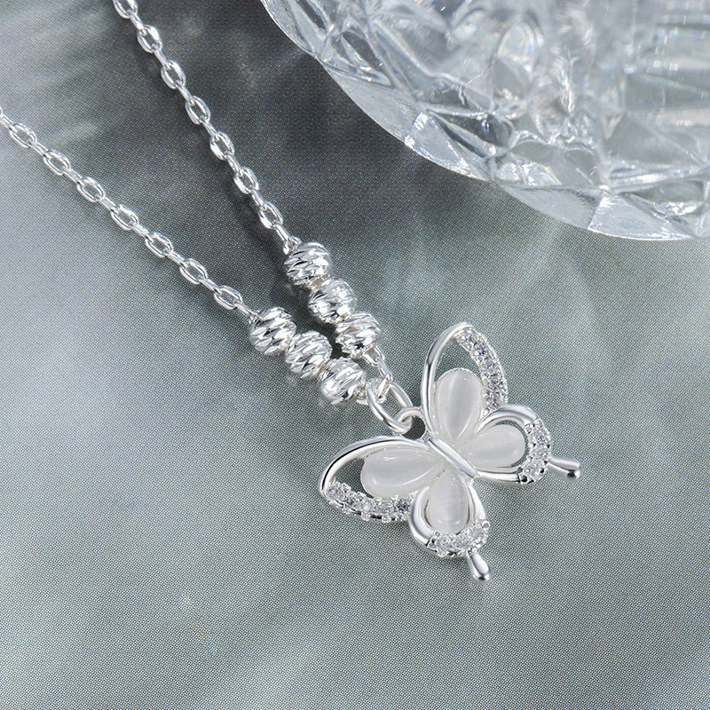 Cat's Eye Stone Butterfly Necklace For Women S925 Sterling Silver Fresh Forest Style Sweet Niche Design Light Luxury_voghion.com