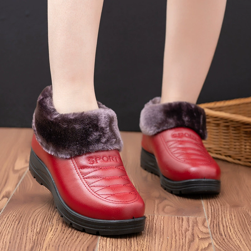 Женская Зимняя Новая повседневная обувь для мам из снежного хлопка, повседневная обувь для трансграничной торговли, круглый носок, низкий верх, утепленная теплая Женская хлопковая обувь на флисовой подкладке