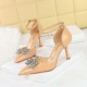 8323-K51 Fashionable Banquet Thin Heels Hollow High Heels Shallow Mouth Pointed Water Diamond Knot Strap Single Shoes