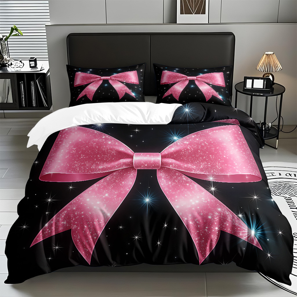 Ins Wind Pink Bow Digital Printed Colchón Set Pillow Cover Comercio electrónico transfronterizo preferido para adaptarse al modo JIT