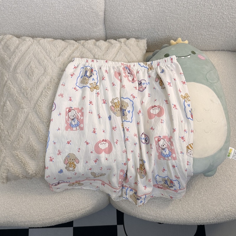 売れ筋クラウドコットン日本花柄バニー夏パジャマ女性は半袖ショーツプリントホーム服を着ることができます|undefined