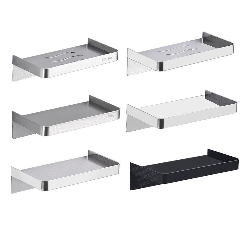 Cross-Border 304 Stainless Steel Bathroom Storage Rack, Wall-Mounted, No-Drill, Square, Non-Slip Phone Holder Storage Rack