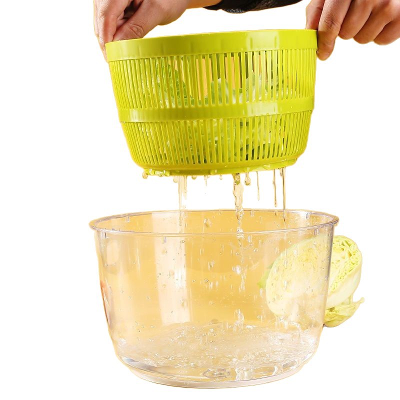 Secador de Ensalada y Verduras Manual para Cocina, Espinner de Doble Capa con Drenaje