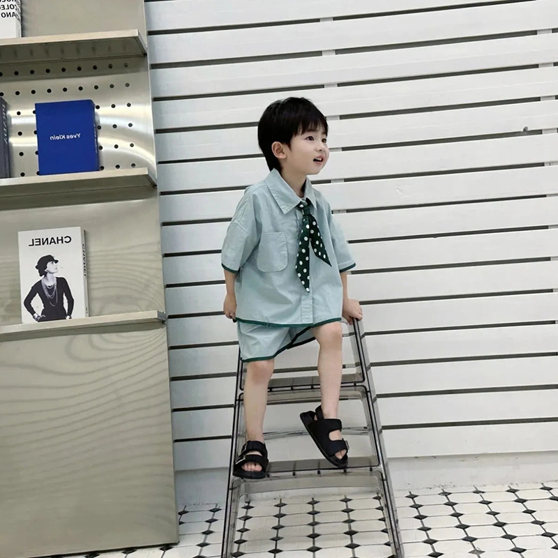 男児2024夏の韓国版児童学院風シャツセット|undefined