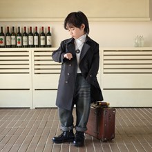 跨境秋冬款童装男童风衣儿童长款外套英伦中大童洋气宝宝大衣潮酷