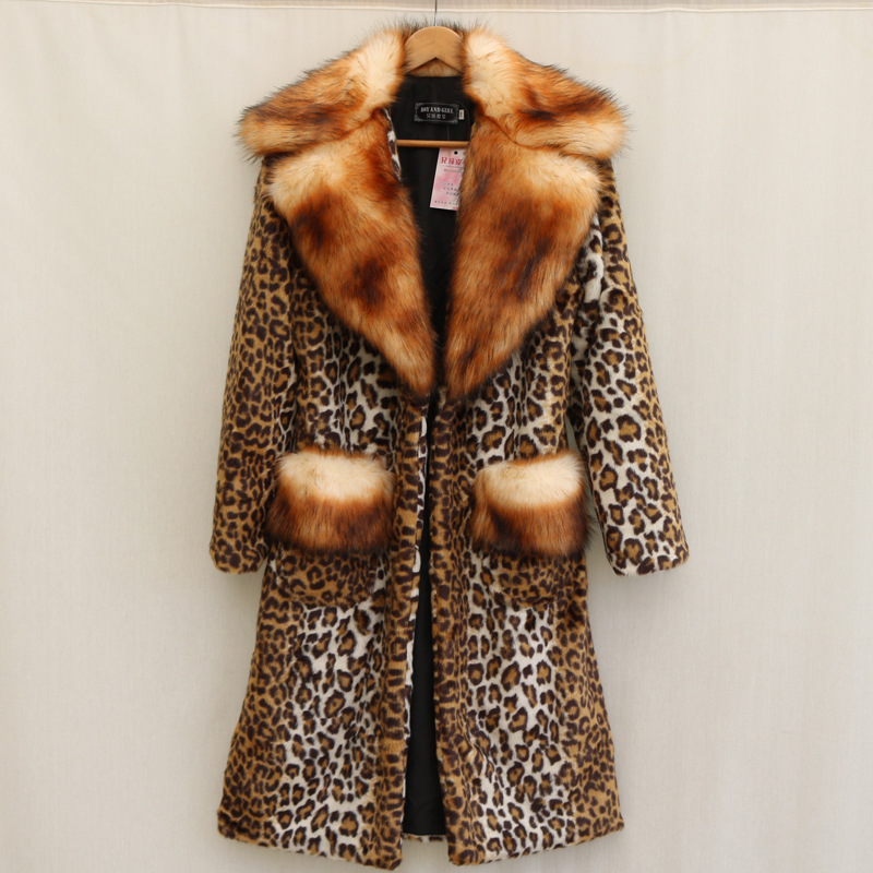 Abbigliamento da donna Cappotto in visone con stampa leopardata da donna, pelliccia lunga in visone, pelliccia di procione, ampio collo in pelliccia, giacca a vento calda e casual_voghion.com