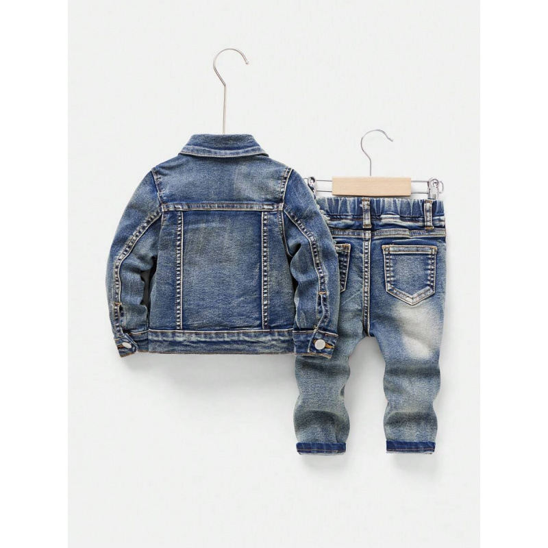 2025 transfronterizo nuevo Baby Boys Denim azul retro lavable casual lindo agujero borde de rebabas
