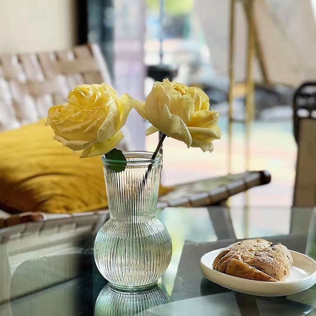 Jarrón de cristal Pudrag minimalista nórdico para rosas, tulipanes, flores frescas, hidroponía, creatividad en el hogar y la oficina.