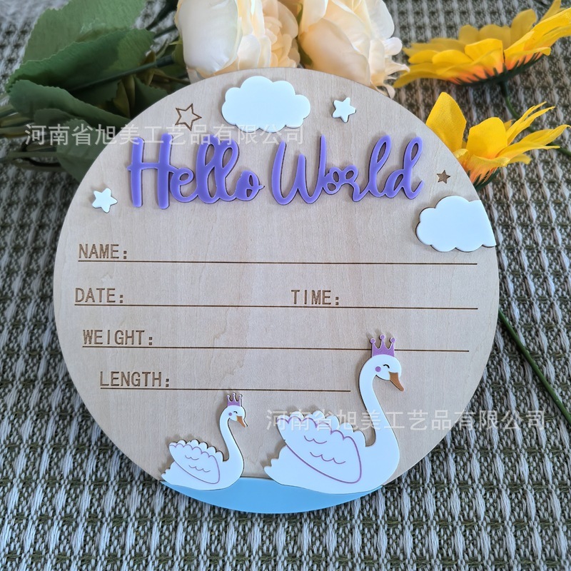 クロスボーダー木製ベビーサイン Hello World 新生児サイン 赤ちゃんのお知らせサイン ラブ付き|undefined