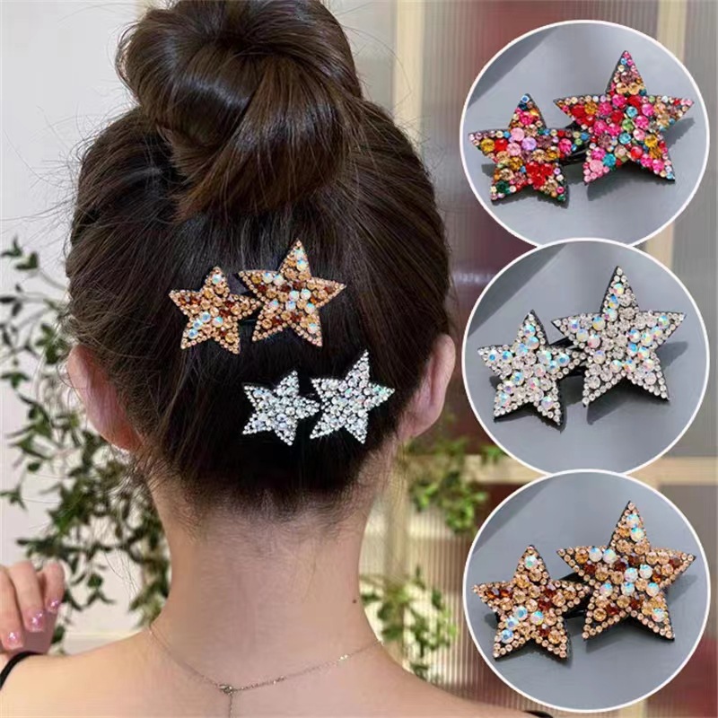 Flash Diamond estrella de cinco puntas horquilla BB clip hembra Cabeza trasera pelo roto acabado artefacto clip lateral Red rojo mismo estilo estrella horquilla