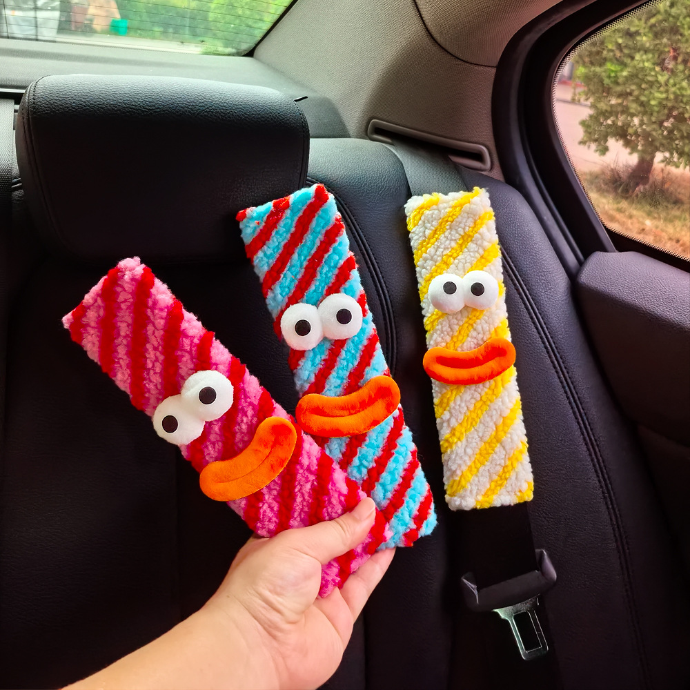 Little Monster Car Seat Belt Shoulder Cover Car Safety Belt Sausage Shape Car Interior Decoration Supplies Cute Eyes