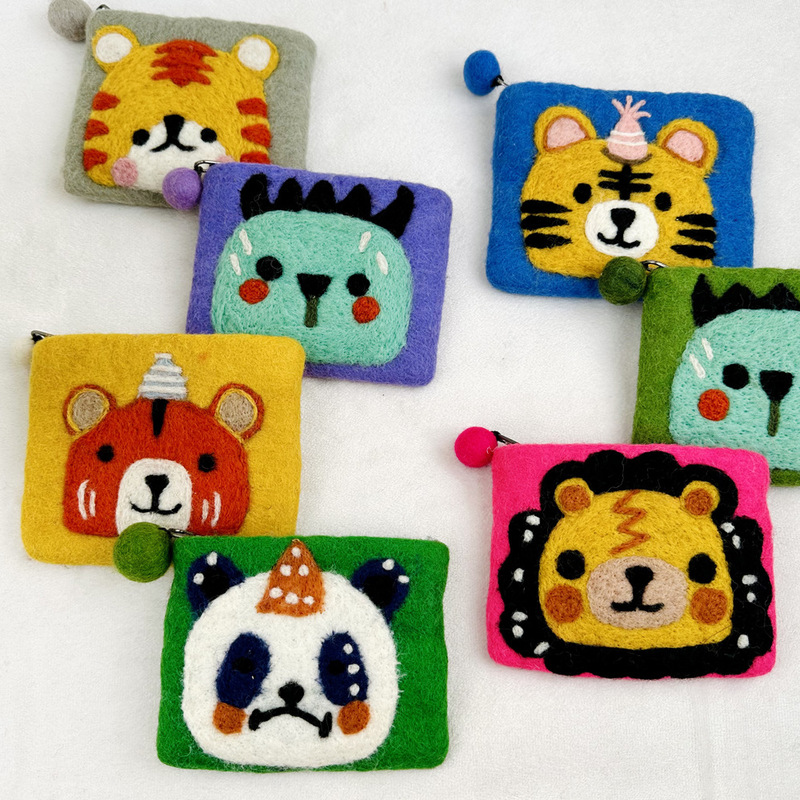 手作り羊毛フェルトインスタイルかわいい漫画動物子猫恐竜スタイル小銭入れカードホルダーギフト完成品|undefined