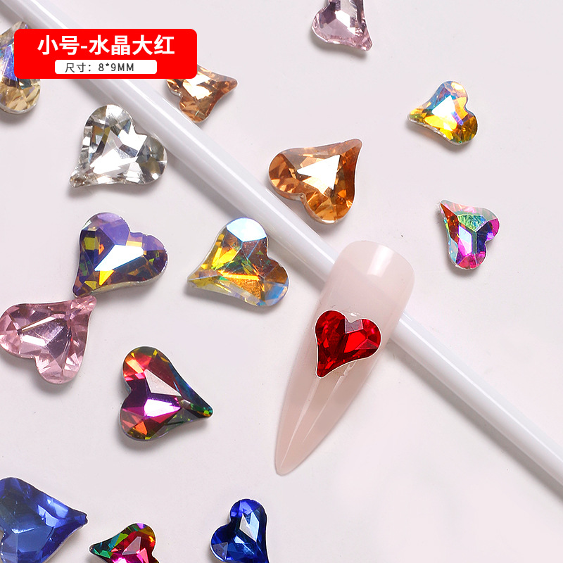 Explosiones japonesas en línea manicuría amor cristal color fantasía perforación de corazón de corazón de corazón gran taladro de cabeza de joyas de braza de la novia