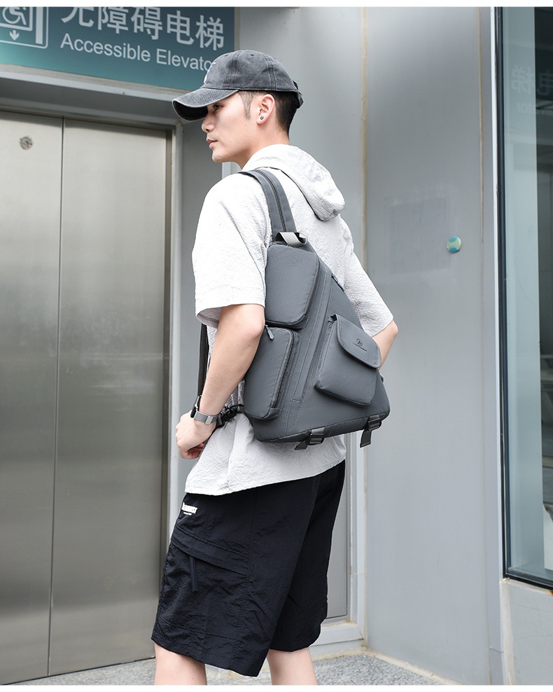 2025 New cross-border men's chest bag, casual men's bag, large-capacity retro multi-functional crossbody bag, soft leather single-shoulder bag undefined