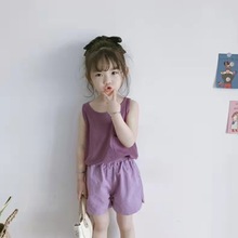 夏季女童套装女孩韩版时尚服装女宝宝休闲背心夏装纯色运动服套装