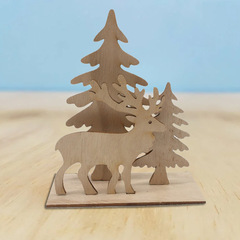 木質聖誕節擺件工藝品 木製聖誕樹小鹿派對家庭餐桌裝飾創意